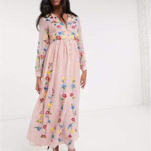ASOS Floral Embroidered Pink Maxi Dress